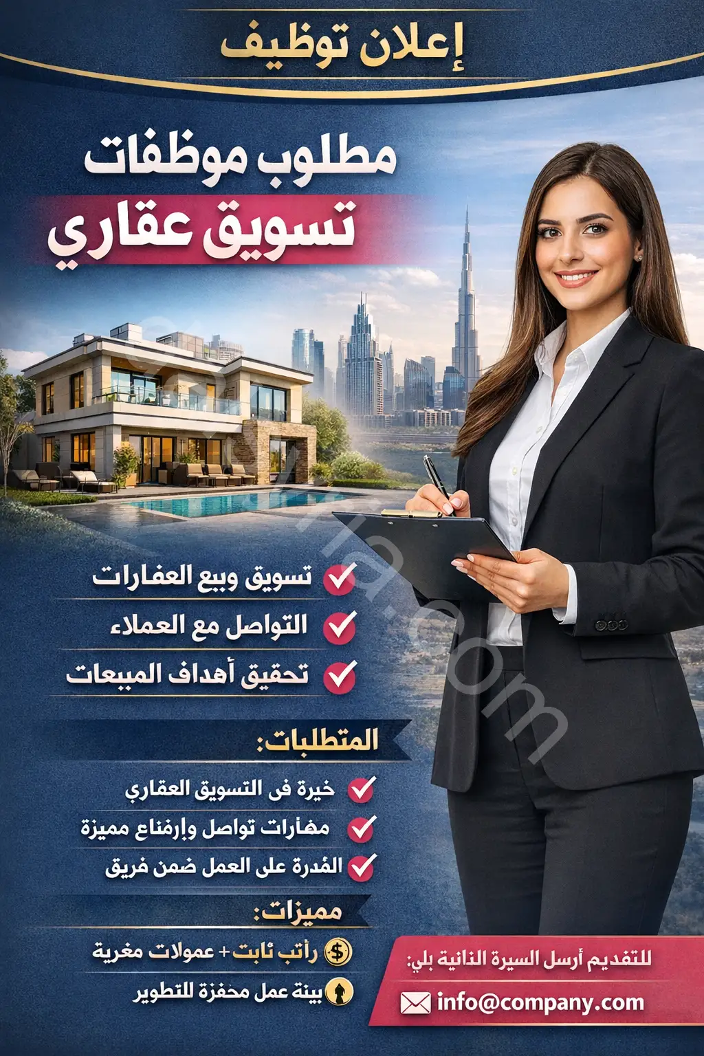 مطلوب موظقة مبيعات في شركة وساطة عقارية 
