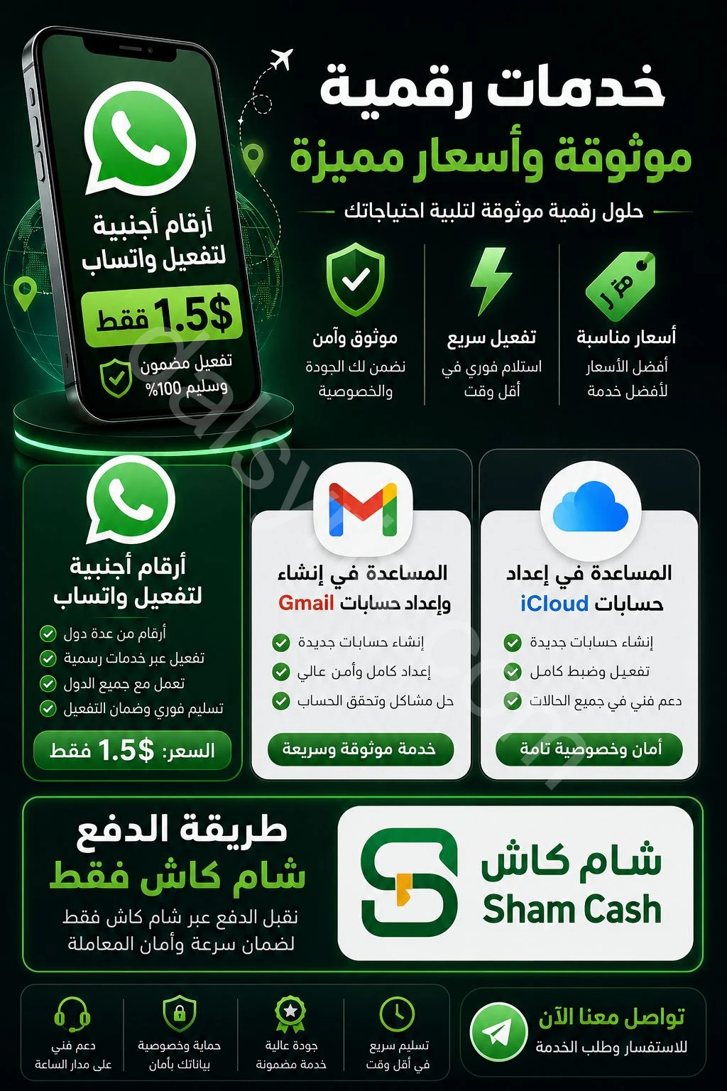 خدمة بيع الارقام الاجنبية وتفعيل حسابات Gmail و  icloud