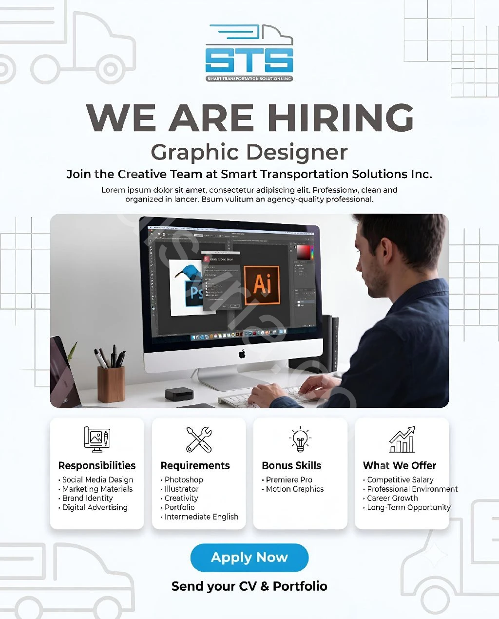 مطلوب مصمم جرافيك (Graphic Designer)

انضم إلى الفريق الإبداعي في شركة Smart
